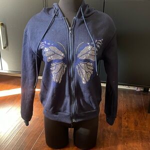 Navy blue rhinestone butterfly hoodie